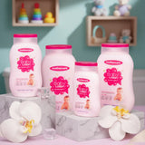 Mothercare Baby Lotion Natural And Mild Collection From Small to Family Sizes placed on platforms with flowers in a baby room.