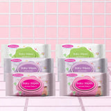 Mothercare Wipes Value Pack Includes Mothercare Baby Wipes, Two Tea Tree Oil Wipes, Two Shea Butter Wipes, And Two Natural And Mild Wipes, All Center Placed on a Tile like Background in Pink Color