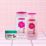 Mothercare The Hydration Bundle Includes Mothercare Baby Jelly, Mothercare Baby Oil And Mothercare Baby Lotion, All Center Placed on a Tile like Background in Pink Color