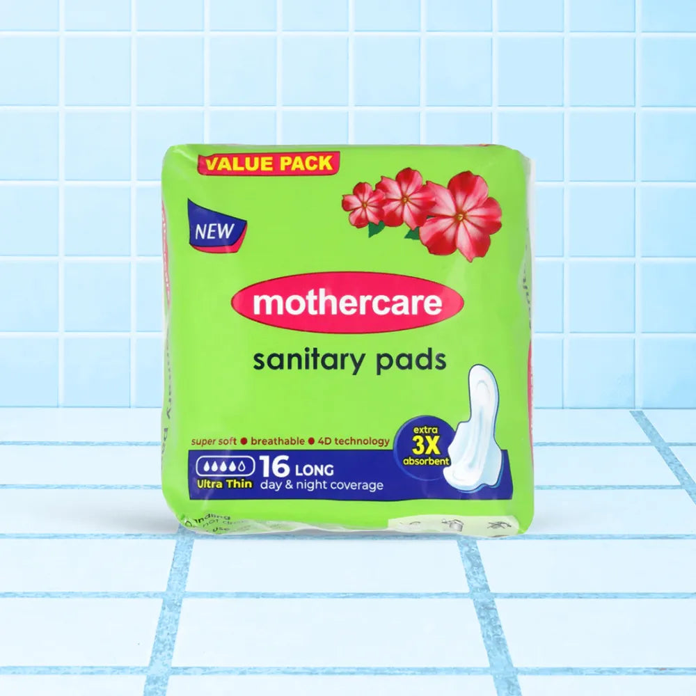 Mothercare Sanitary Pads Ultra Thin 16 long Day And Night Coverage With Super Soft, Breathable, and 4D Technology Material With 3 Times Extra Absorbent